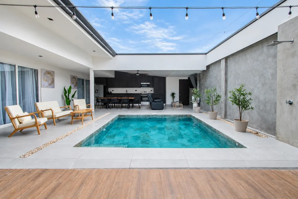 Private pool and courtyard at Palma Roots Villa, Jaco Beach, Costa Rica